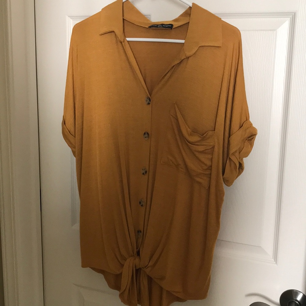 Gold tie front top